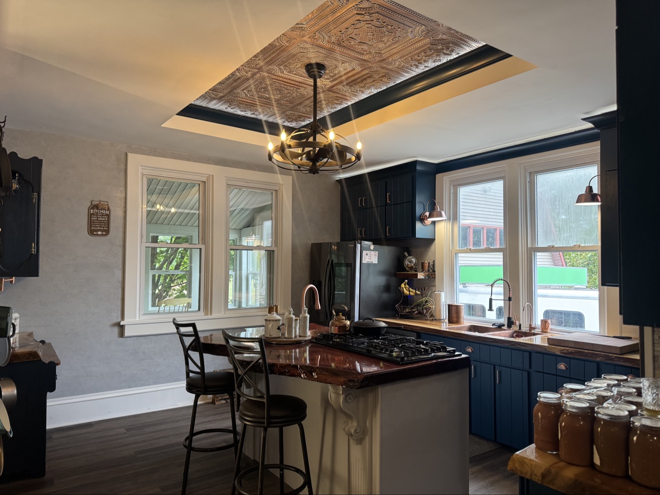 Victorian kitchen with navy painted cabinets by New Life General Contracting